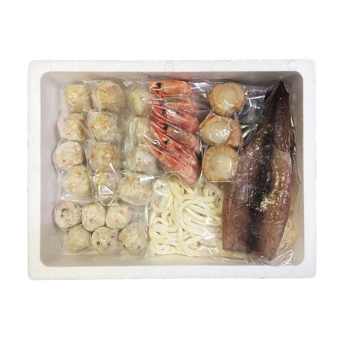 北海道 海鮮つみれ鍋 Bセット(かに入×4、えび入×4、とりごぼう×4、たこ入×6、海老×6、帆立×3、いか×1、冷凍うどん×1)