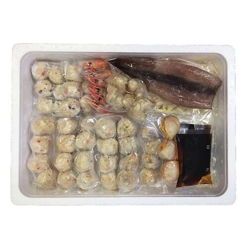 北海道 海鮮つみれ鍋 Dセット(かに入×8、えび入×8、とりごぼう×8、たこ入×12、海老×6、帆立×3、いか×1、つぶ×1袋、冷凍うどん×1)