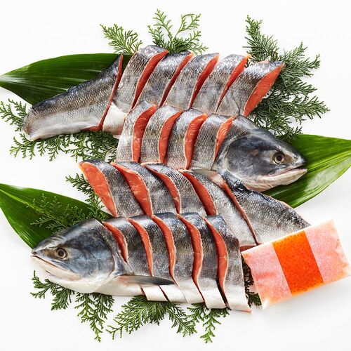 北海道産 新巻鮭＆いくら親子セット B (切身半身 700g×2・いくら醤油漬 100g)