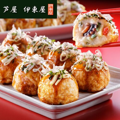 兵庫 「芦屋 伊東屋」 九条ねぎのたこ焼きセット (30g×12個 ソース30g)×4