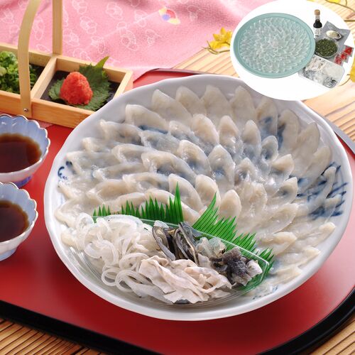 山口 下関 「河久」 ふく刺し Aセット (とらふぐ刺し130g 30cm高台皿盛)