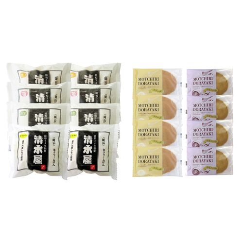 岡山 生クリームパン＆もっちりどら焼きセット (クリームパン8個 どら焼き8個)